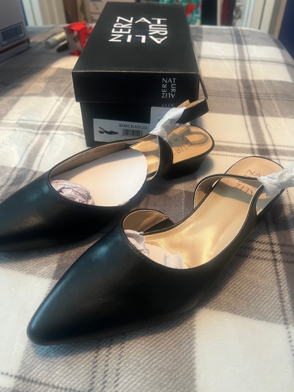 Naturalizer Black Pointed Slingback Mules - Classic Low Heel